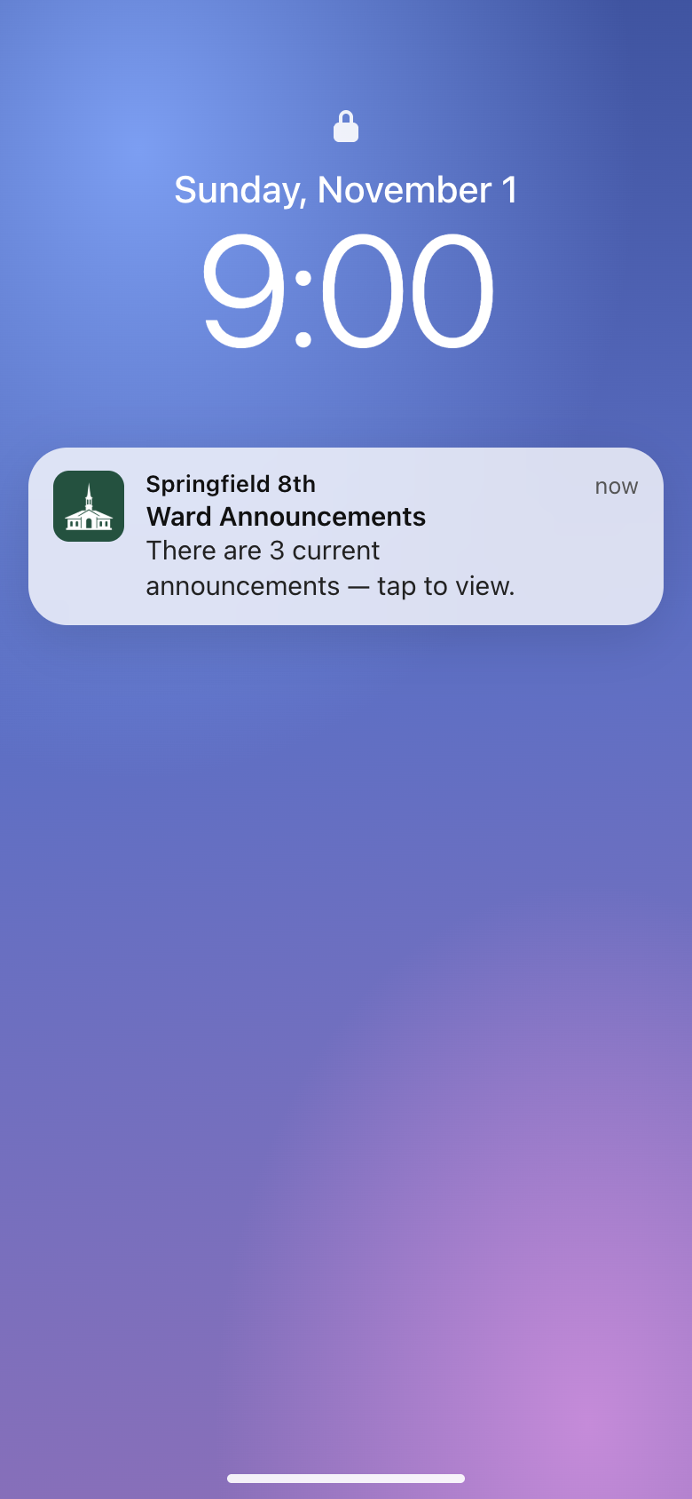 The Sunday notification on a locked phone (a mock-up)